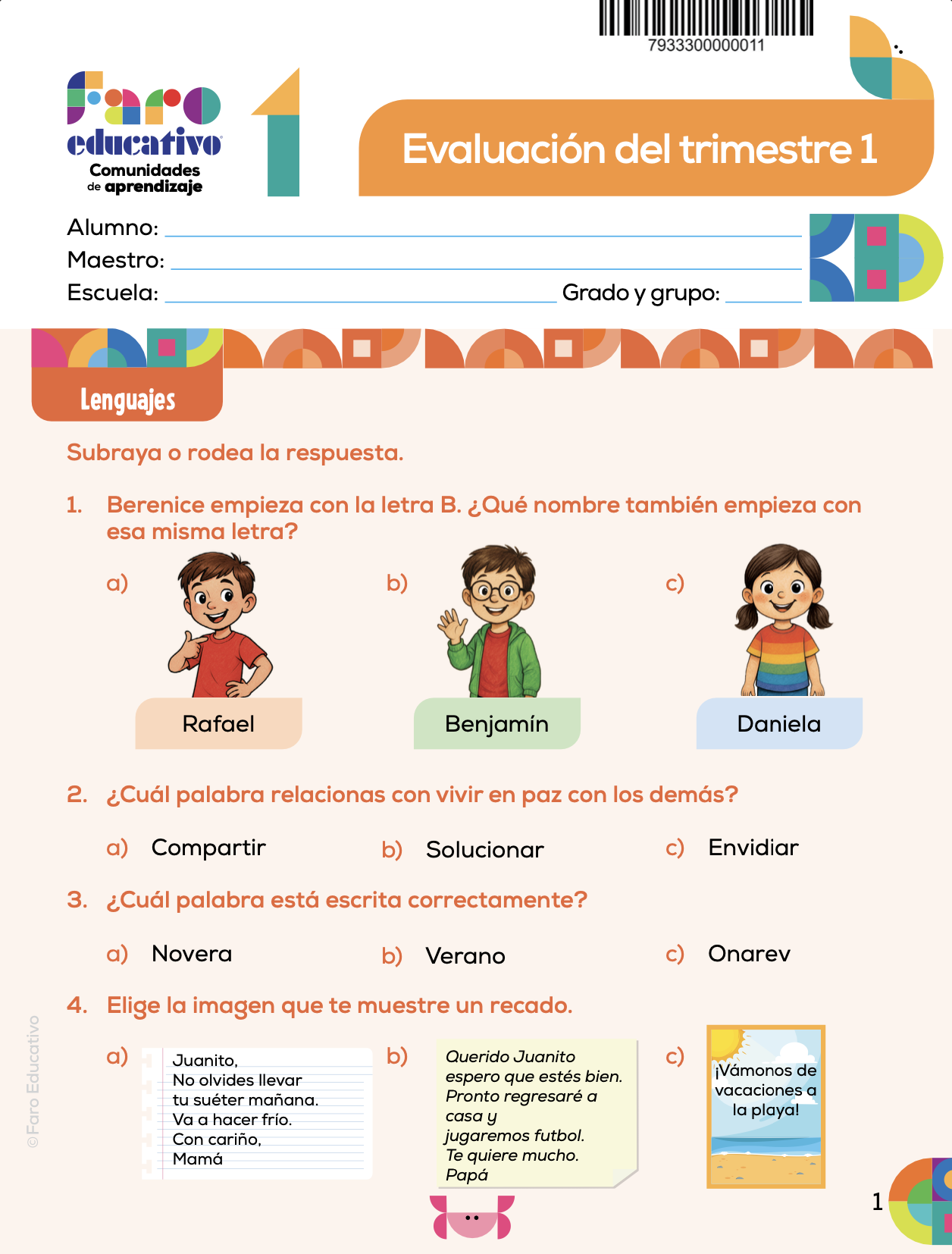 Evaluaciones 1° Primaria